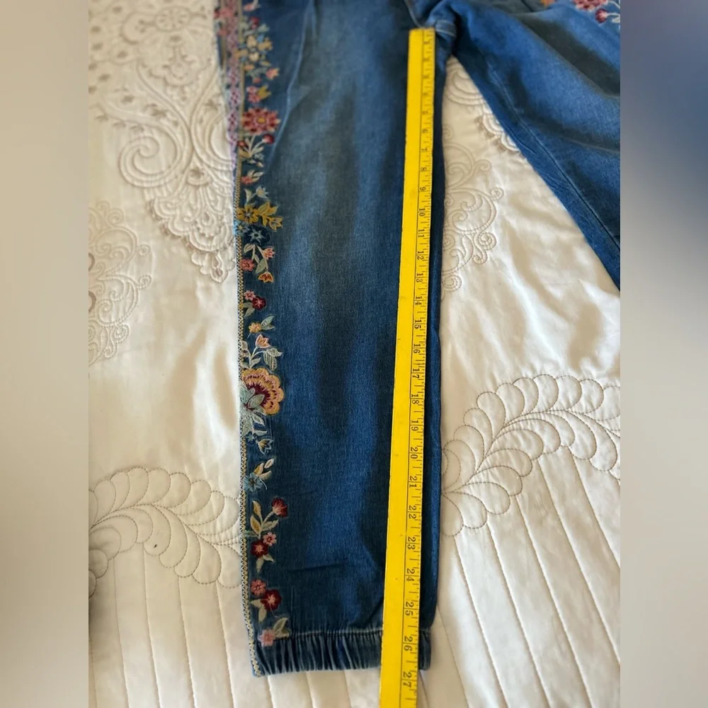 DRIFTWOOD Blue Denim Boyfriend Jeans with Floral Side Embroidery - Picture 11 of 11